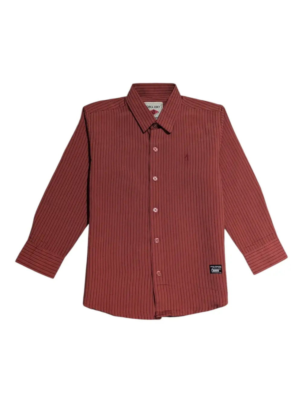 Gini And Jony Boys Red Stripes Cotton Shirt Full Sleeves