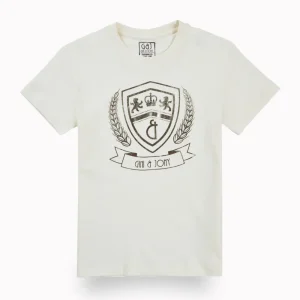 Gini And Jony Boys Off White Metallic Print Cotton T-Shirt Half Sleeves