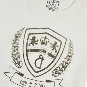 Gini And Jony Boys Off White Metallic Print Cotton T-Shirt Half Sleeves