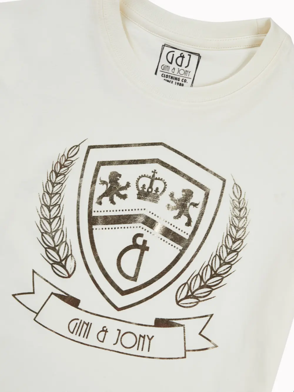 Gini And Jony Boys Off White Metallic Print Cotton T-Shirt Half Sleeves