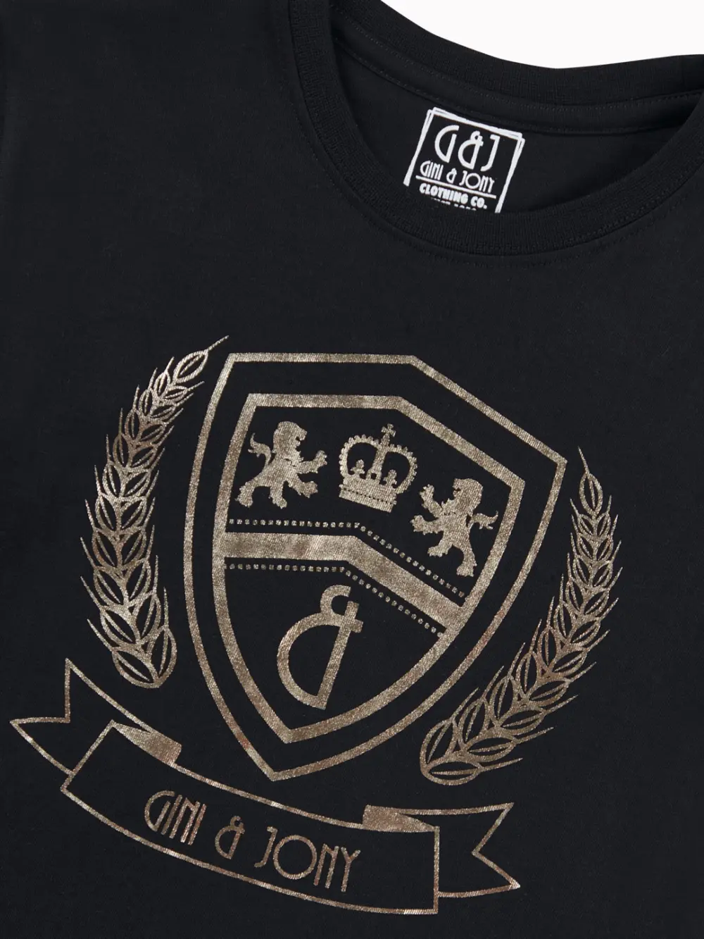 Gini And Jony Boys Black Metallic Print Cotton T-Shirt Half Sleeves