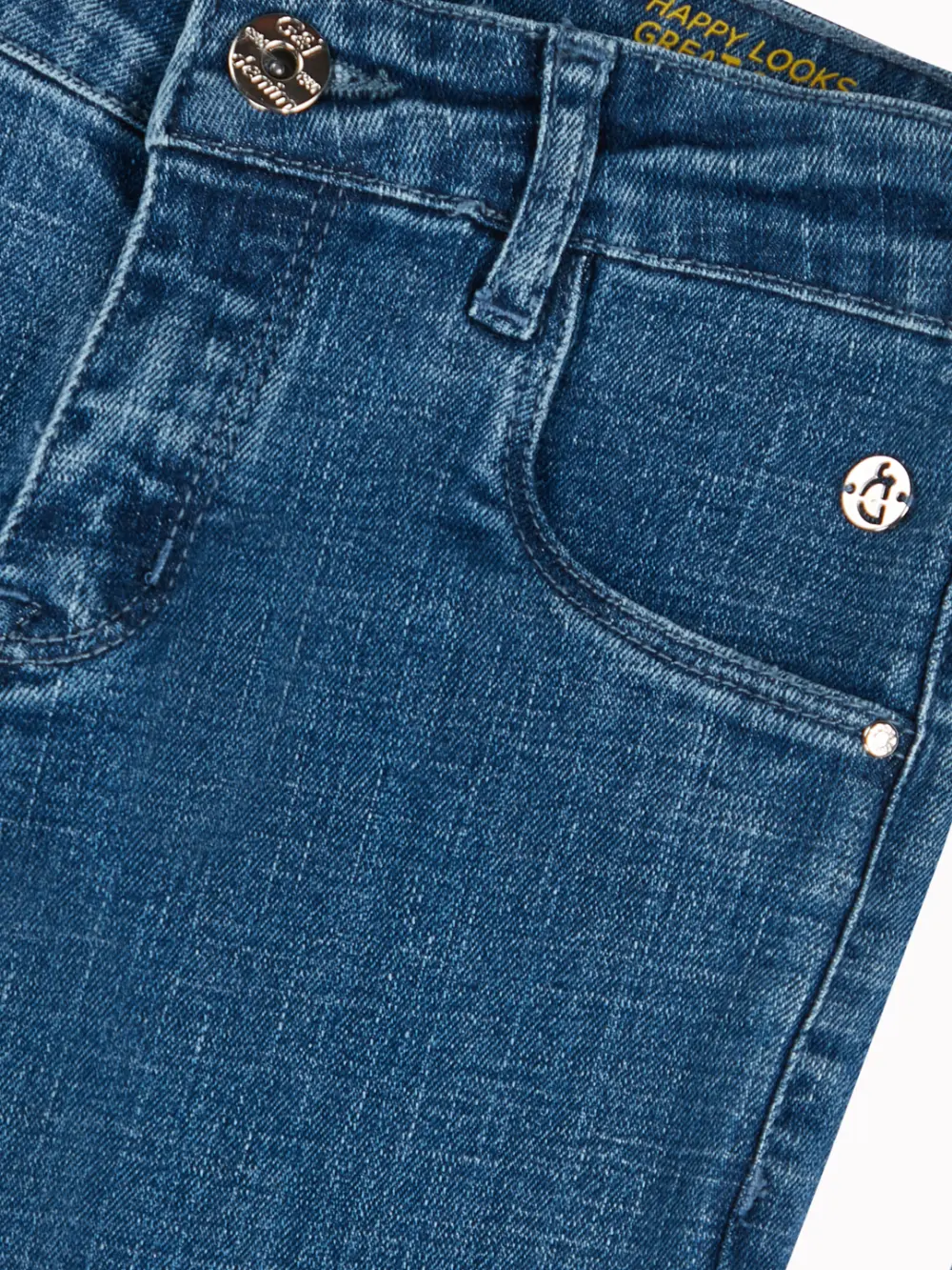 Gini And Jony Girls Blue Solid Denim Capri Fixed Waist