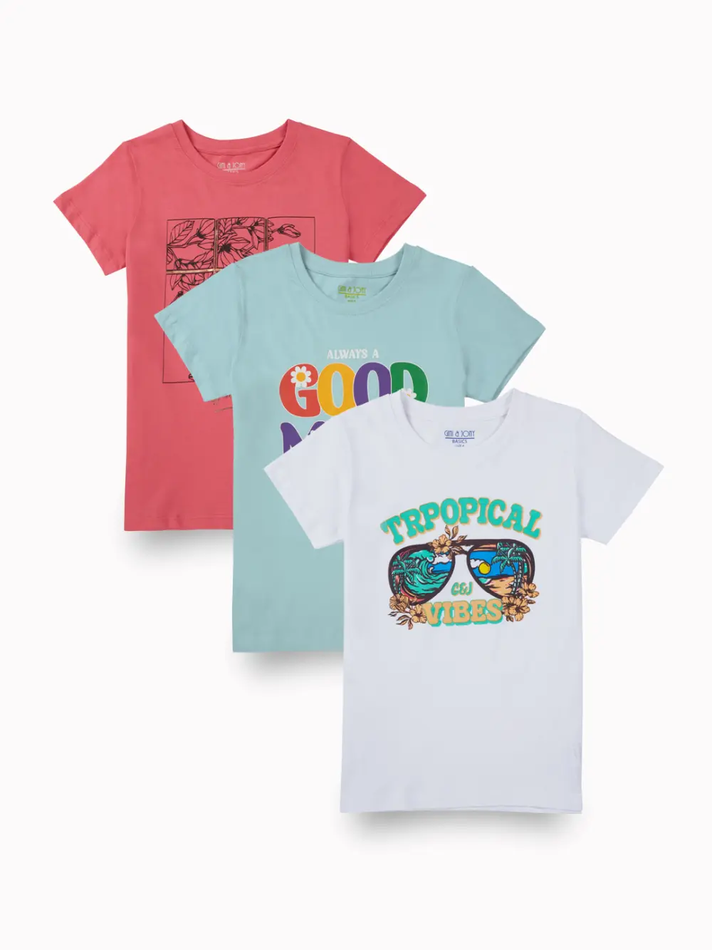 Gini And Jony Girls Multi Color Graphic Print Cotton Knits Top Pack Of 3 Half Sleeves 9-10 Years