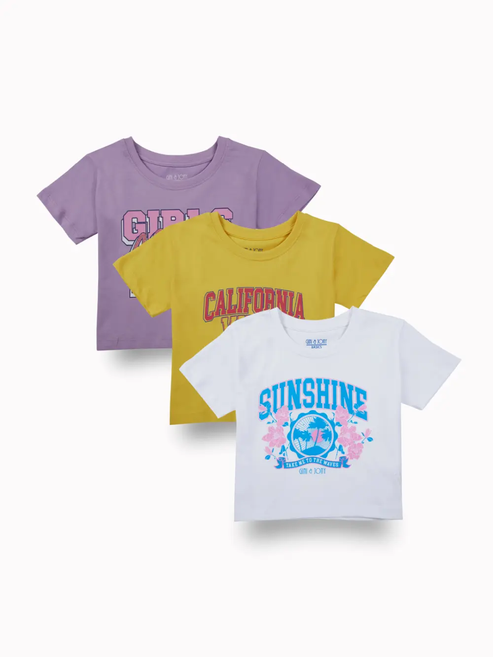 Gini And Jony Girls Multi Color Graphic Print Cotton Knits Top Pack Of 3 Half Sleeves 9-10 Years