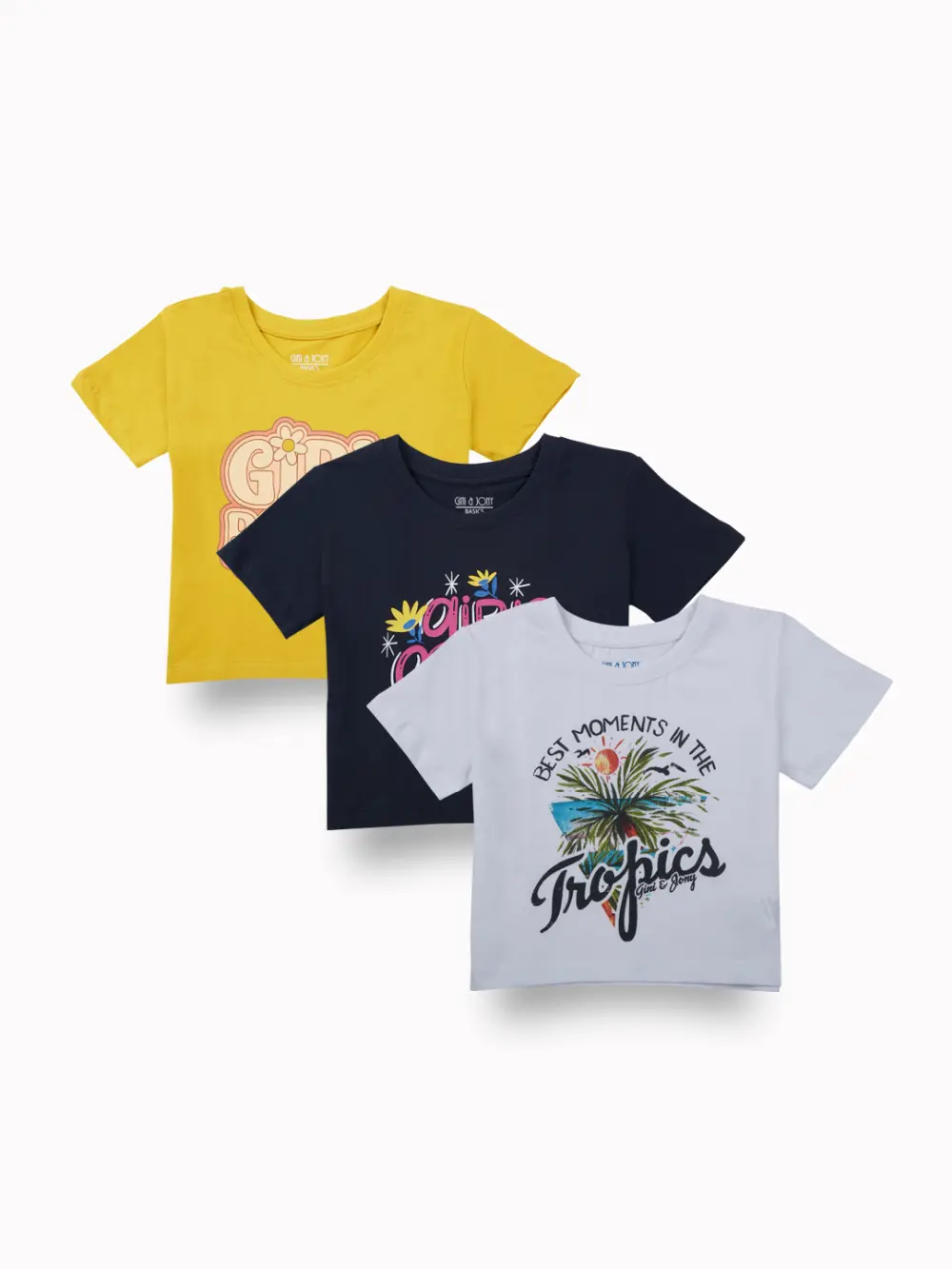 Gini And Jony Girls Multi Color Graphic Print Cotton Knits Top Pack Of 3 Half Sleeves 9-10 Years
