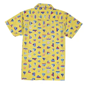 Gini And Jony Boys Yellow Conversational Print Cotton Shirt Half Sleeves