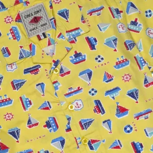 Gini And Jony Boys Yellow Conversational Print Cotton Shirt Half Sleeves