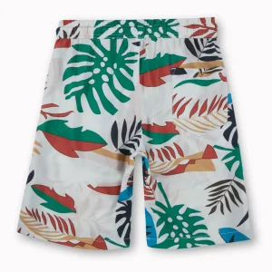 Gini And Jony Boys White Tropical Print Cotton Bermuda Elasticated