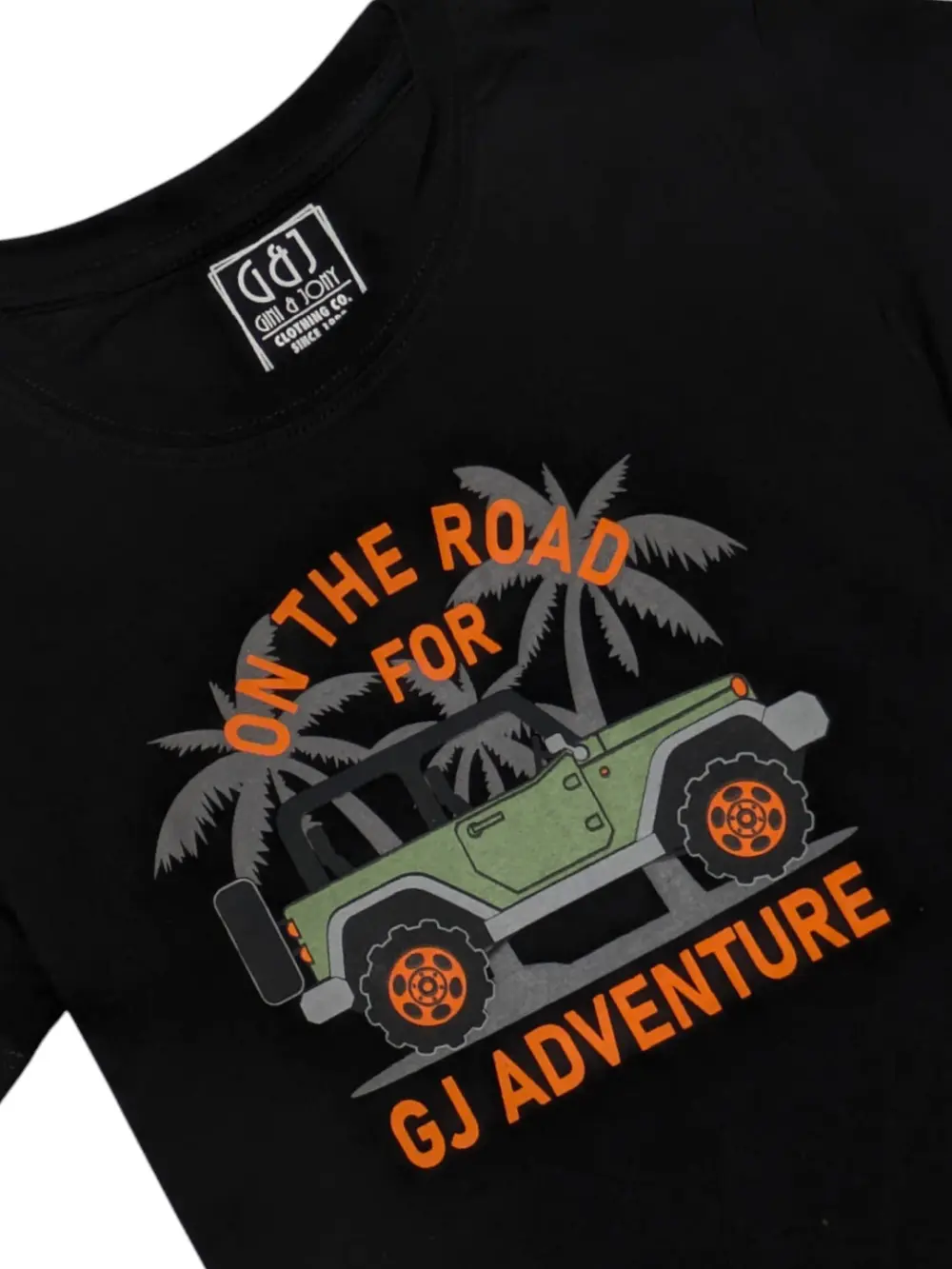Gini And Jony Boys Black Graphic Print Cotton T-Shirt Half Sleeves