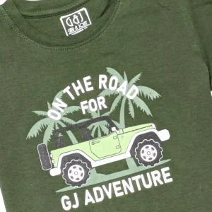 Gini And Jony Boys Olive Graphic Print Cotton T-Shirt Half Sleeves