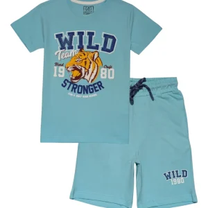 Gini And Jony Boys Blue Graphic Print Cotton Co-Ordinate Half Sleeves