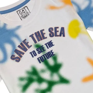 Gini And Jony Boys White Abstract Print Cotton T-Shirt Half Sleeves