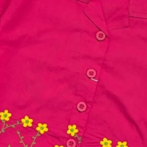 Gini And Jony Girls Dark Pink Embroidery Cotton Cordinate Half Sleeves 9-10 Years