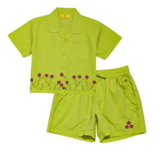 Gini And Jony Girls Green Embroidery Cotton Cordinate Half Sleeves 9-10 Years