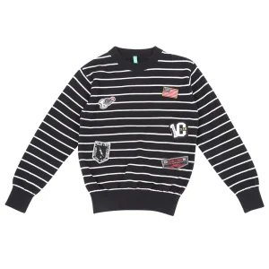 Palm Tree Boys Black Stripes Acrylic Sweater Full Sleeves 9-10 Years
