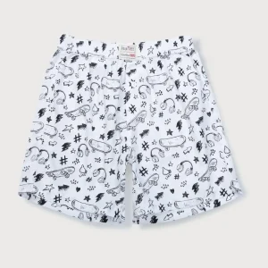 Palm Tree Boys White Conversational Print Cotton Shorts Elasticated