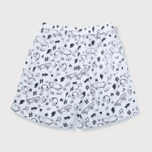 Palm Tree Boys White Conversational Print Cotton Shorts Elasticated