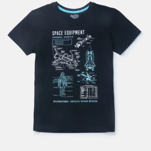 Palm Tree Boys Black Graphic Print Cotton T-Shirt Half Sleeves