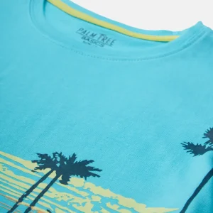 Palm Tree Boys Blue Graphic Print Cotton T-Shirt Half Sleeves