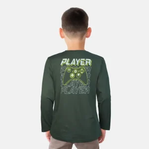Palm Tree Boys Olive Graphic Print Cotton T-Shirt Full Sleeves