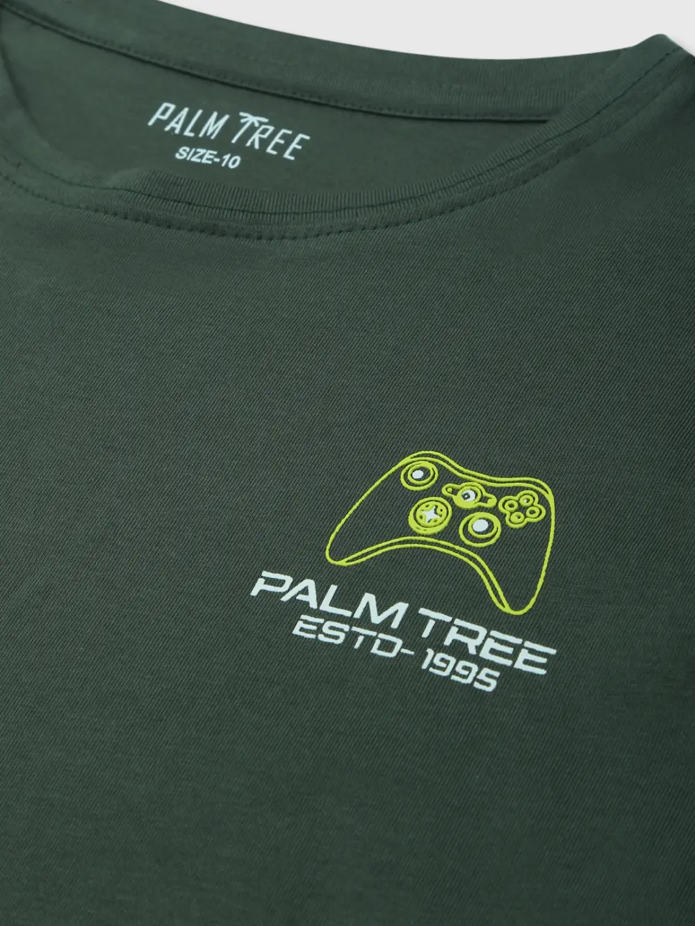 Palm Tree Boys Olive Graphic Print Cotton T-Shirt Full Sleeves