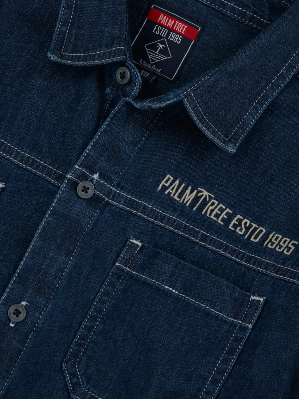 Palm Tree Boys Blue Solid Denim Shirt Full Sleeves 13-14Y