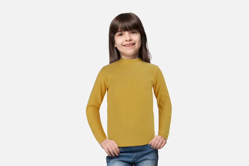 Palm Tree Girls Mustard Solid Cotton Skivvy Full Sleeves 9-10 Years