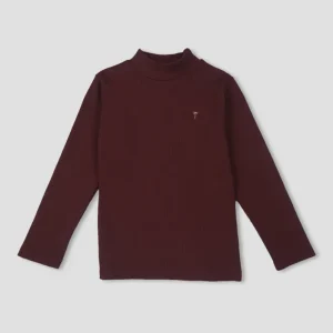 Palm Tree Girls Maroon Solid Cotton Skivvy Full Sleeves 13-14 Years