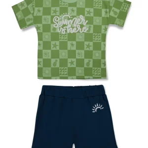 Gj Baby Boys Green Conversational Print Cotton Baby Set Half Sleeves 0-3M