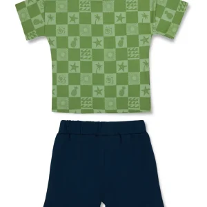 Gj Baby Boys Green Conversational Print Cotton Baby Set Half Sleeves 0-3M