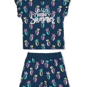 Gj Baby Girls Navy Blue Conversational Print Cotton Baby Set Half Sleeves 12-18M