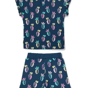 Gj Baby Girls Navy Blue Conversational Print Cotton Baby Set Half Sleeves 12-18M