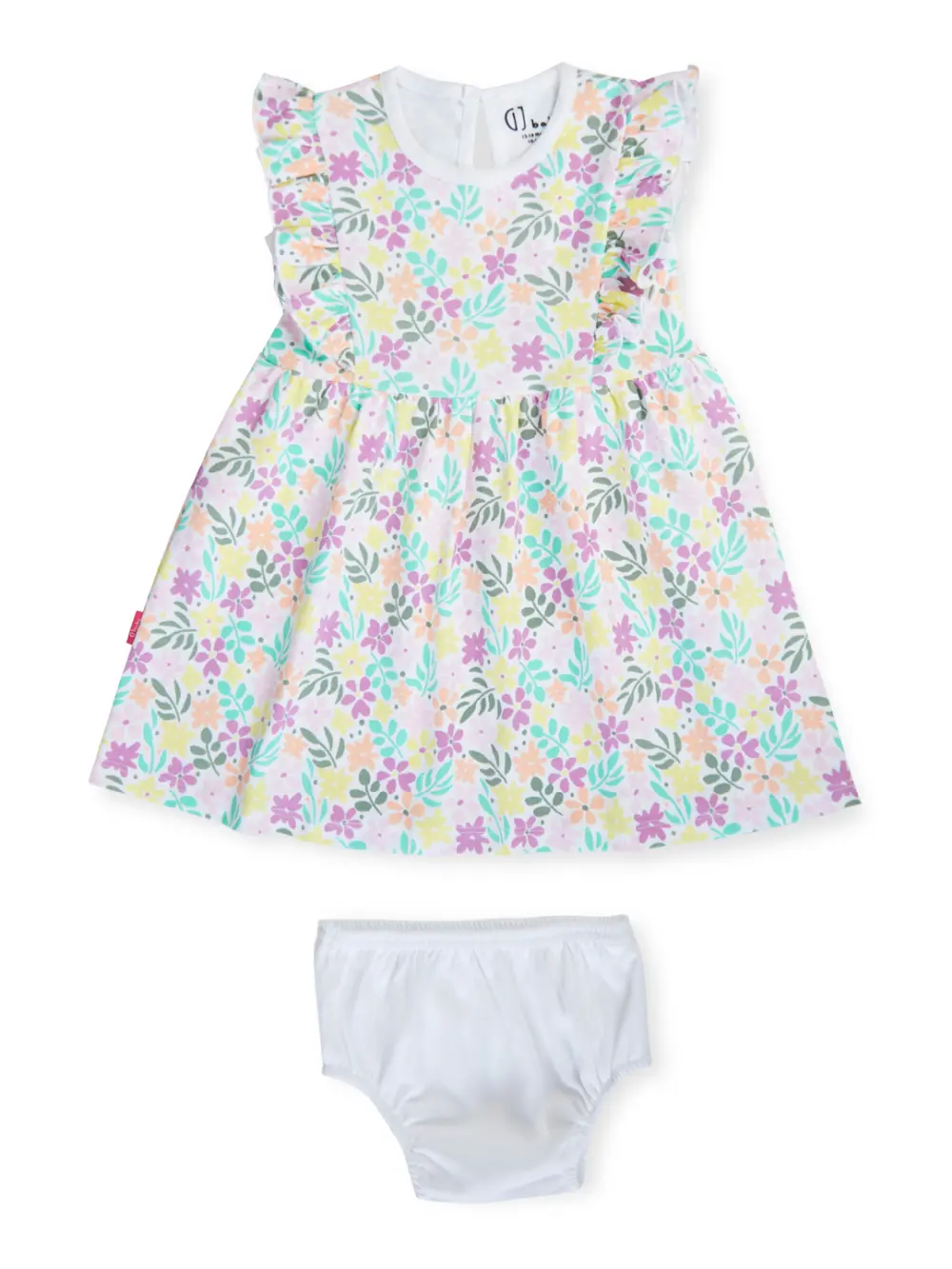 Gj Baby Girls White Floral Print Cotton Dress Half Sleeves