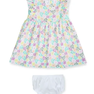 Gj Baby Girls White Floral Print Cotton Dress Half Sleeves