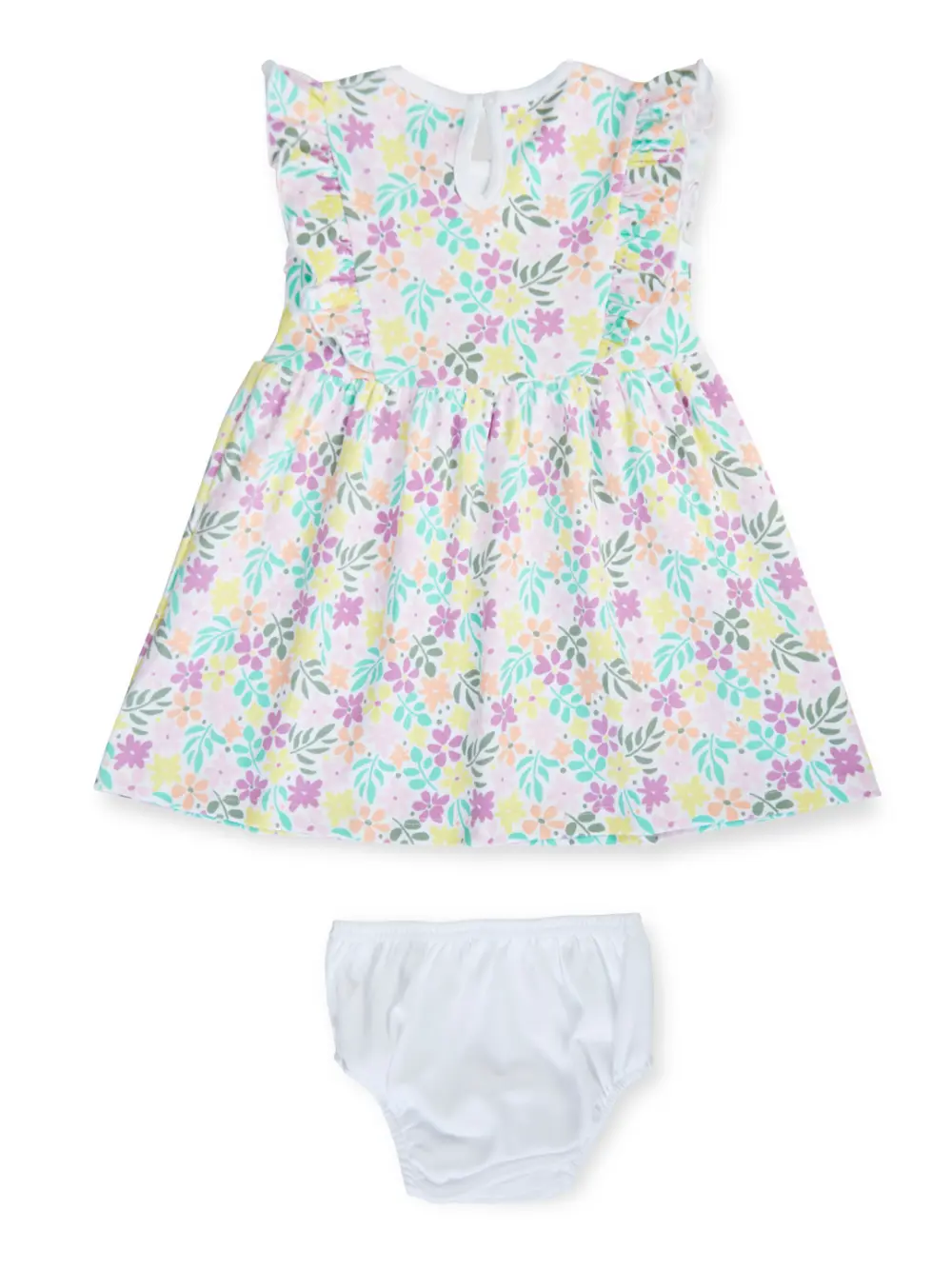 Gj Baby Girls White Floral Print Cotton Dress Half Sleeves