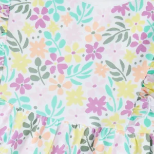 Gj Baby Girls White Floral Print Cotton Dress Half Sleeves
