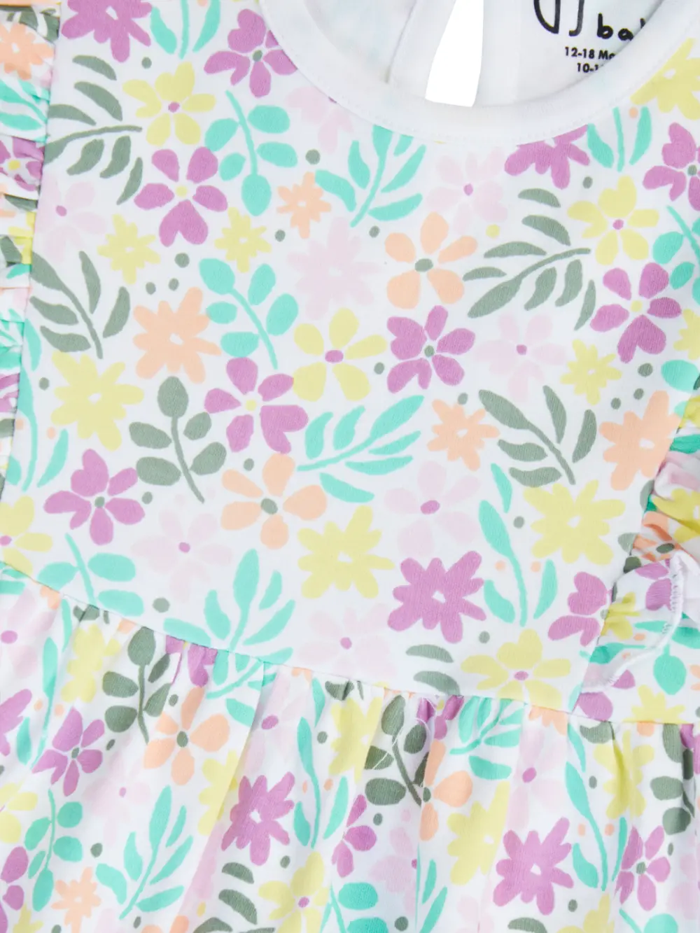 Gj Baby Girls White Floral Print Cotton Dress Half Sleeves