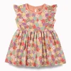 Gj Baby Girls Peach Floral Print Cotton Dress Sleeveless