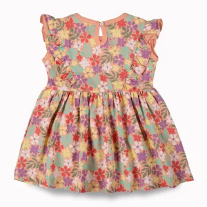 Gj Baby Girls Peach Floral Print Cotton Dress Sleeveless