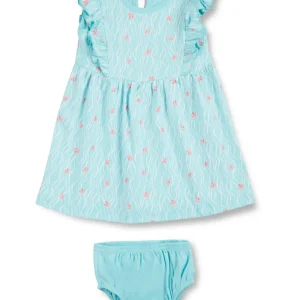 Gj Baby Girls Blue Floral Print Cotton Dress Half Sleeves