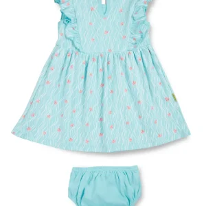 Gj Baby Girls Blue Floral Print Cotton Dress Half Sleeves