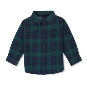 Gj Baby Boys Grey Classic Chequred Green Cotton Round Neck Full Sleeve Shirt