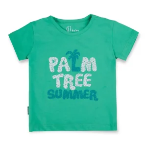 Gj Baby Boys Green Printed Cotton T-Shirt Half Sleeves