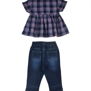 Gj Baby Girls Navy Checks Cotton Co-Ordinate Half Sleeves