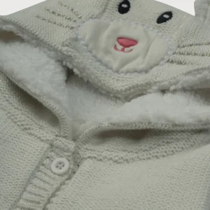Gj Baby Girls White Applique Fleece Sweater Full Sleeves 0-3 Months