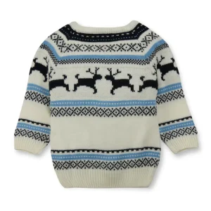 Gj Baby Boys White Fair Isle Acrylic Sweater Full Sleeves