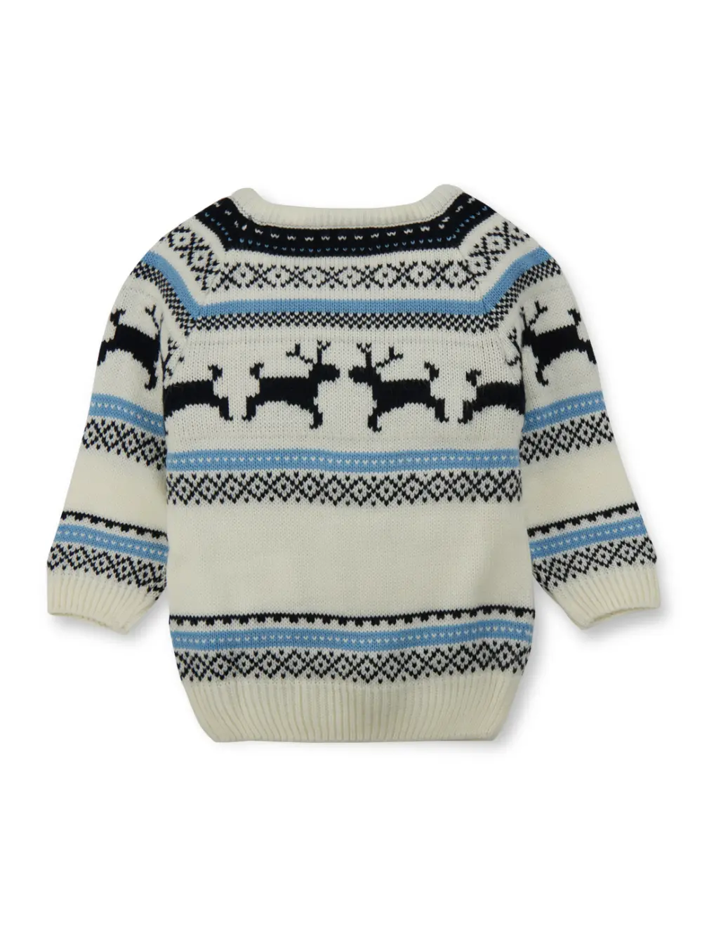 Gj Baby Boys White Fair Isle Acrylic Sweater Full Sleeves