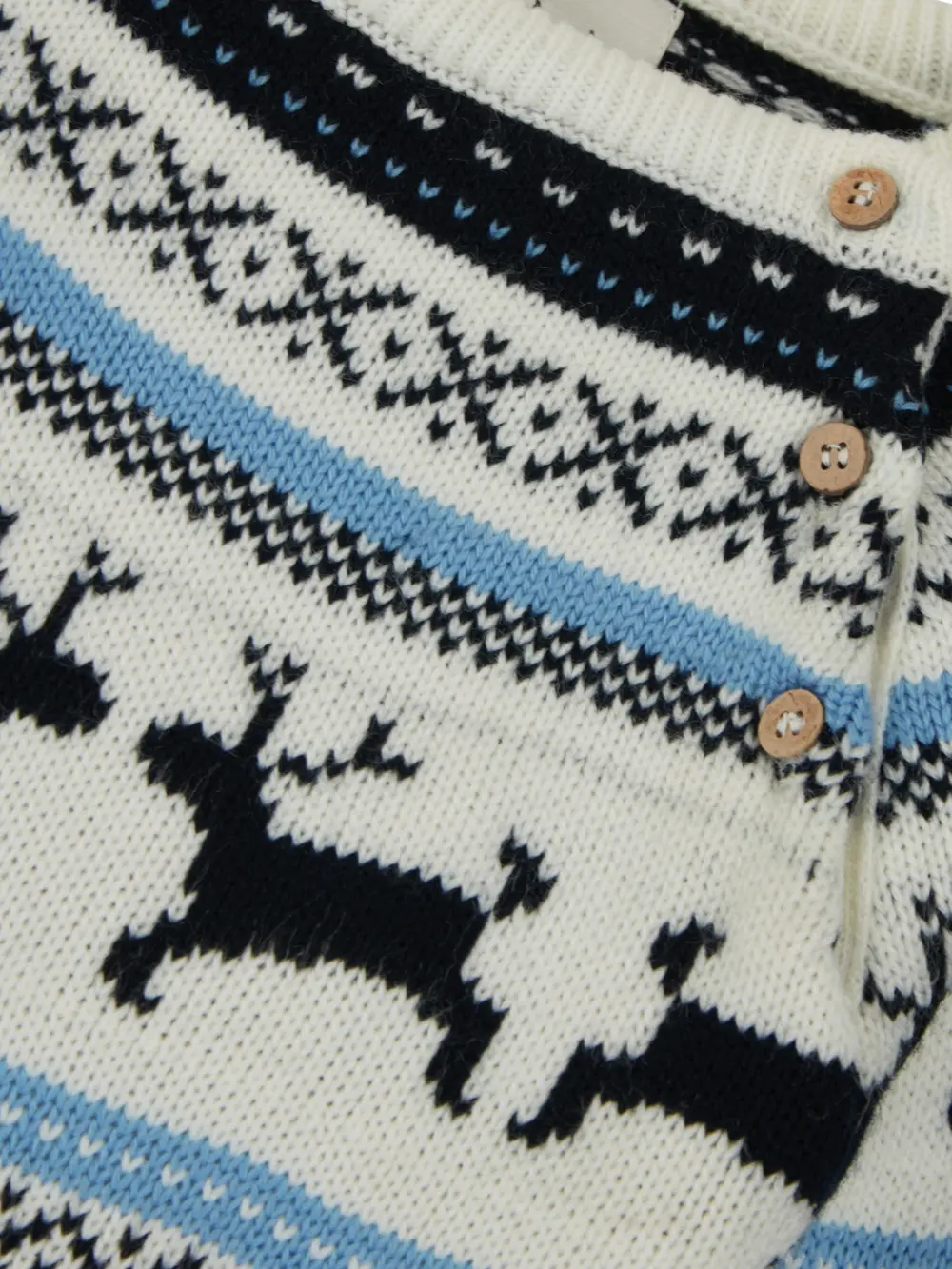 Gj Baby Boys White Fair Isle Acrylic Sweater Full Sleeves