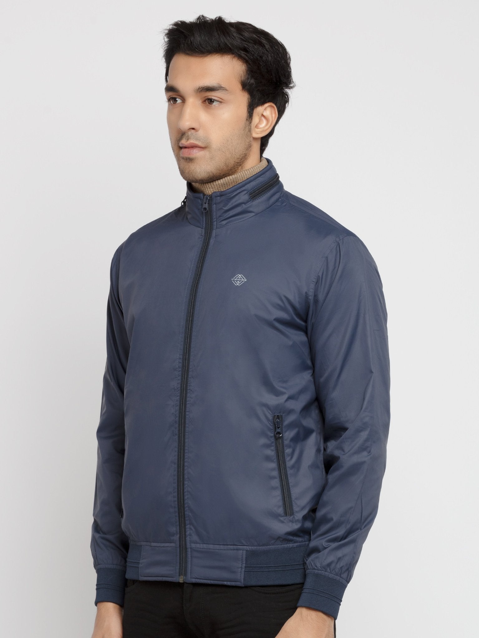 Mens Solid High Neck Lightweight Jacket