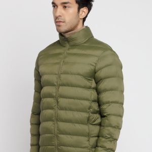 Mens Solid Quilted Jacket With Pouch
